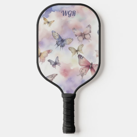 Waterverf Vlinders met Monogram Pickleball Paddle (Voorkant)