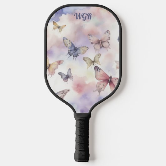 Waterverf Vlinders met Monogram Pickleball Paddle (Achterkant)