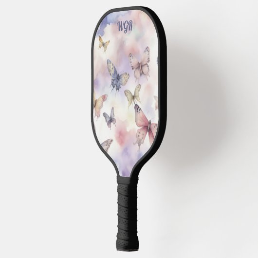 Waterverf Vlinders met Monogram Pickleball Paddle (Links)