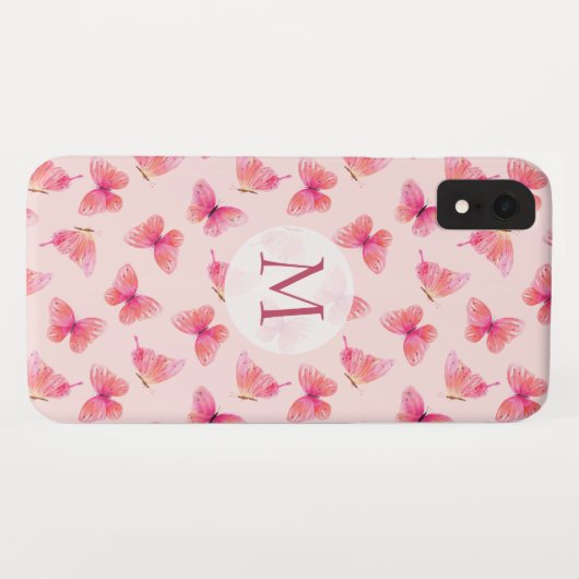 Waterverf Vlinders Monogram Blush Case-Mate iPhone Case (Achterkant (horizontaal))