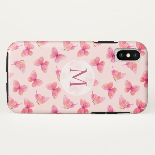 Waterverf Vlinders Monogram Blush Case-Mate iPhone Case (Achterkant (horizontaal))