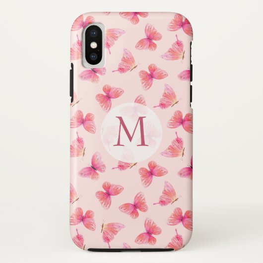 Waterverf Vlinders Monogram Blush Case-Mate iPhone Case (Achterkant)