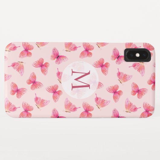 Waterverf Vlinders Monogram Blush Case-Mate iPhone Case (Achterkant (horizontaal))