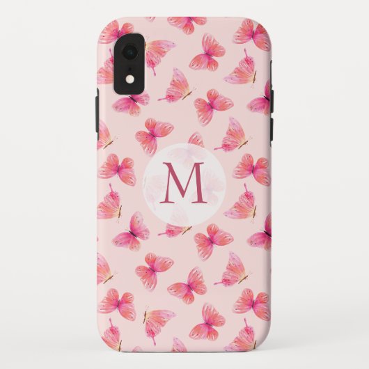 Waterverf Vlinders Monogram Blush Case-Mate iPhone Case (Achterkant)