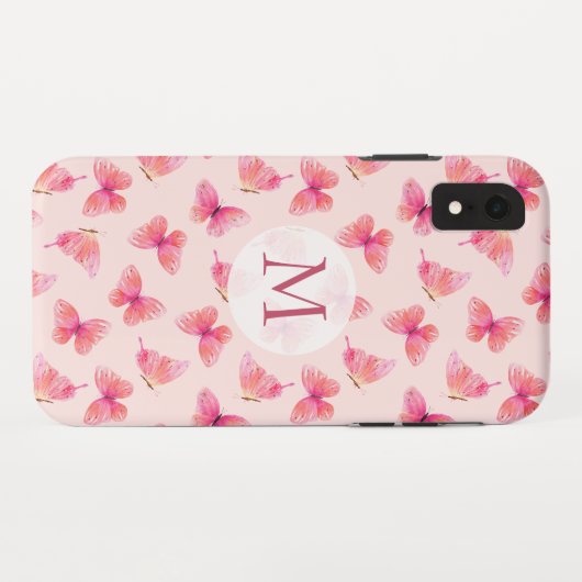 Waterverf Vlinders Monogram Blush Case-Mate iPhone Case (Achterkant (horizontaal))