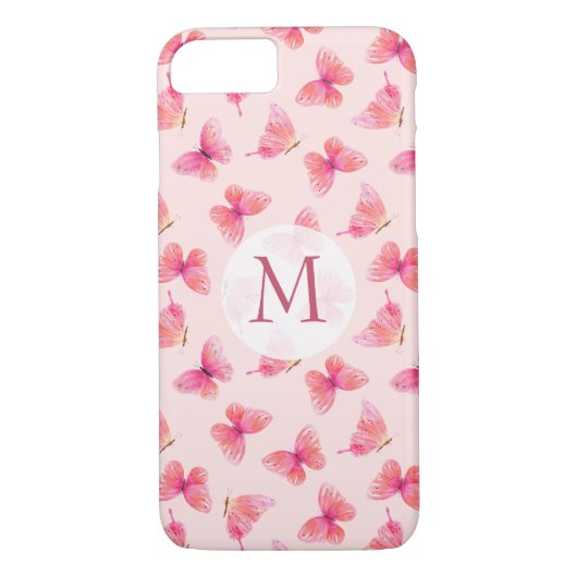 Waterverf Vlinders Monogram Blush Case-Mate iPhone Case (Achterkant)