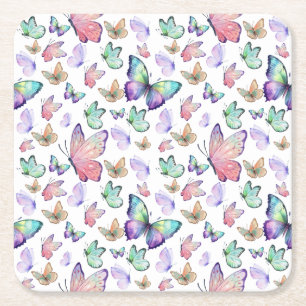 Waterverf vlinders naadloos patroon kartonnen onderzetters