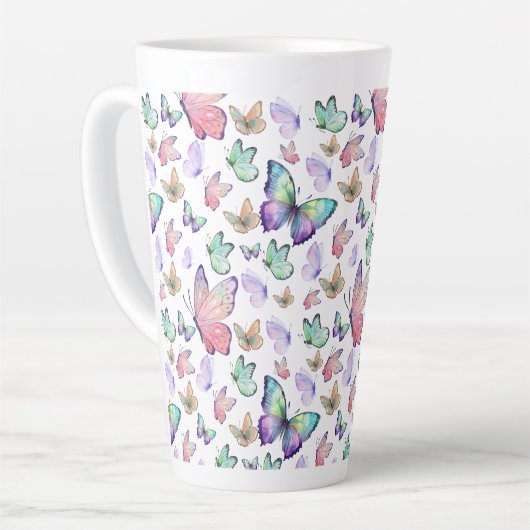 Waterverf vlinders naadloos patroon latte mok (Linkerhoek)