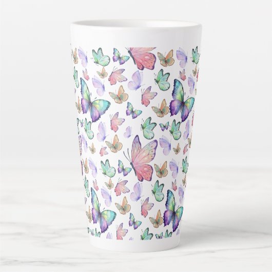 Waterverf vlinders naadloos patroon latte mok (Voorkant)