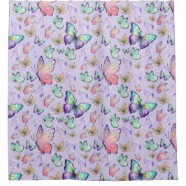 Waterverf Vlinders Naadloos Patroon Paarse Douchegordijn