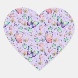 Waterverf Vlinders Naadloos Patroon Paarse Hart Sticker
