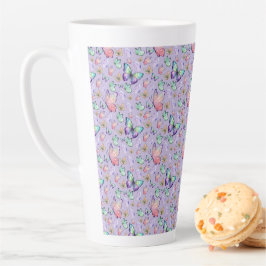 Waterverf Vlinders Naadloos Patroon Paarse Latte Mok