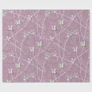 Waterverf Vlinders op Stof Roze Cadeaupapier