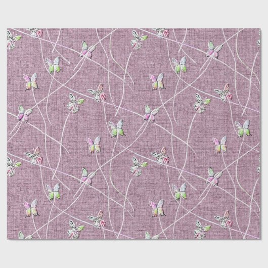 Waterverf Vlinders op Stof Roze Cadeaupapier (Vlak)