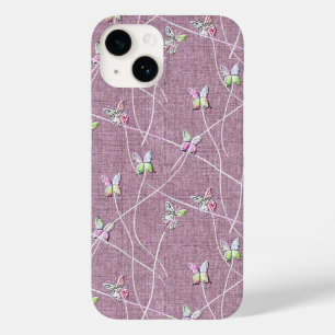 Waterverf Vlinders op Stof Roze Case-Mate iPhone 14 Hoesje