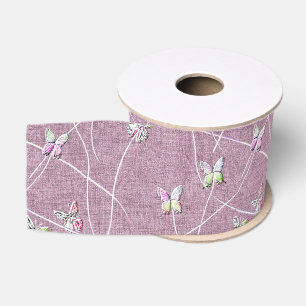 Waterverf Vlinders op Stof Roze Grosgrain Lint