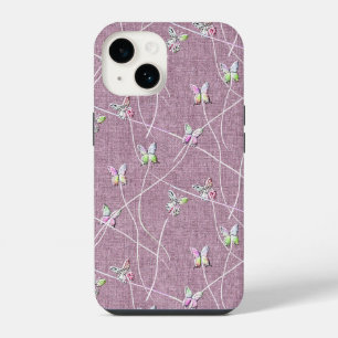 Waterverf Vlinders op Stof Roze iPhone 14 Hoesje