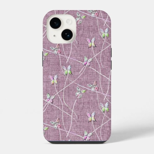 Waterverf Vlinders op Stof Roze iPhone Hoesje (Achterkant)