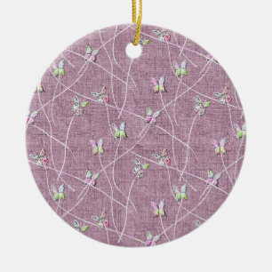 Waterverf Vlinders op Stof Roze Keramisch Ornament