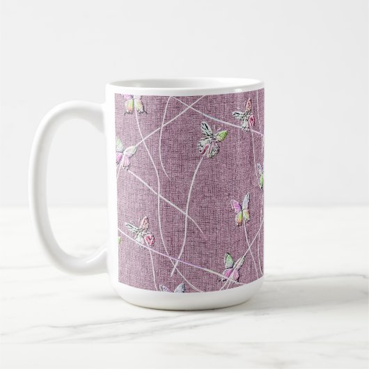 Waterverf Vlinders op Stof Roze Koffiemok (Links)