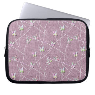 Waterverf Vlinders op Stof Roze Laptop Sleeve