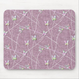 Waterverf Vlinders op Stof Roze Muismat