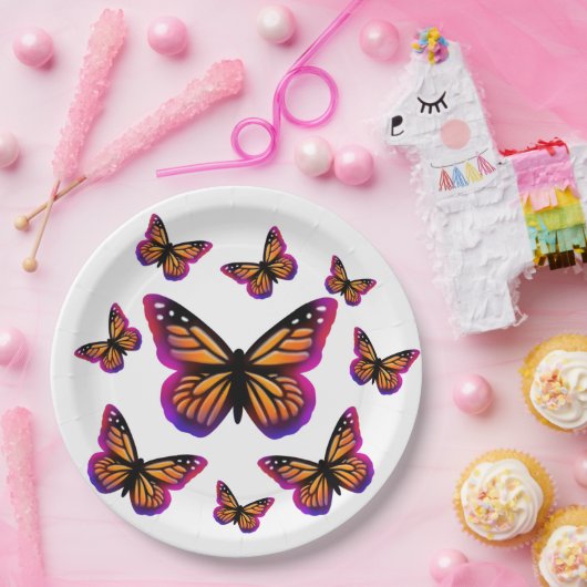  waterverf vlinders papieren bordje (Feest)