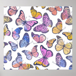 Waterverf vlinders: pastel  patroon. poster