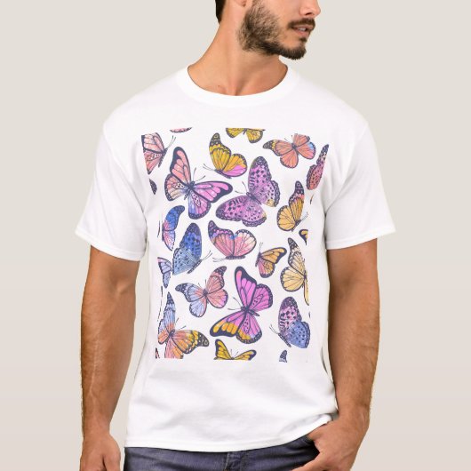 Waterverf vlinders: pastel patroon. t-shirt (Voorkant)