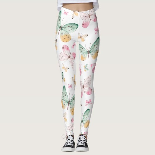 Waterverf Vlinders Patroon Leggings (Voorkant)