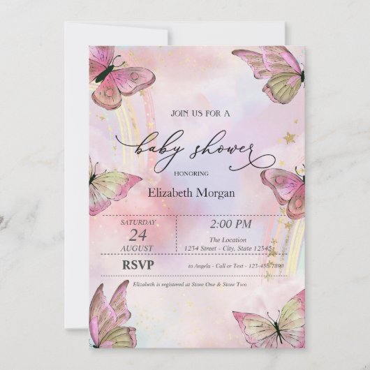 Waterverf Vlinders Rainbows Baby shower Kaart (Voorkant)