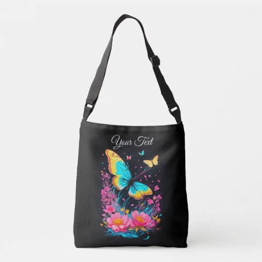 waterverf Vlinders roze bloemetjes blauw elegant Crossbody Tas (Achterkant)