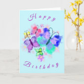 Waterverf Vlinders Verjaardag Kaart (Gele Bloem)