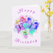 Waterverf Vlinders Verjaardag Kaart (Gele Bloem)