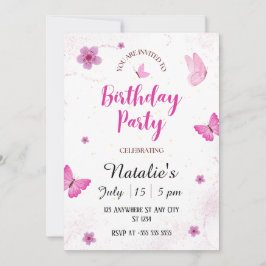 Waterverf vlinders Verjaardagsfeestje Uitnodiging