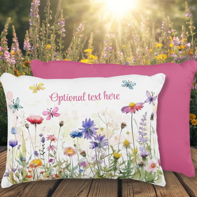 Waterverf Vlinders wildflower bokeh tekst Accent Kussen (Watercolor Butterflies wildflower custom text Accent Pillow)