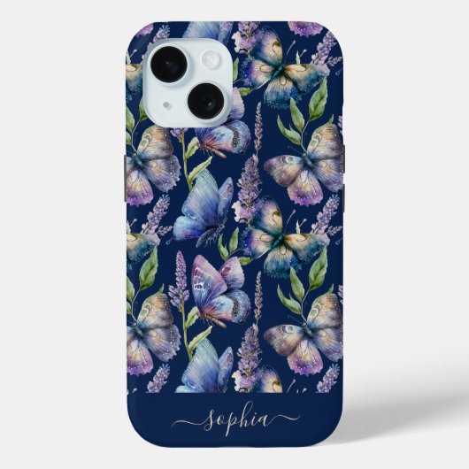 Waterverf Vlinders Wisteria Bloem Aangepaste naam Case-Mate iPhone Case (Achterkant)