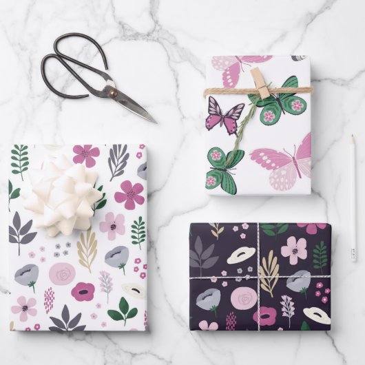 Waterverf Vlindertuin Patroon Inpakpapier Vel (Voorkant)