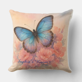 Waterverf Vlindertuin Roze Bloemen Art Design Kussen