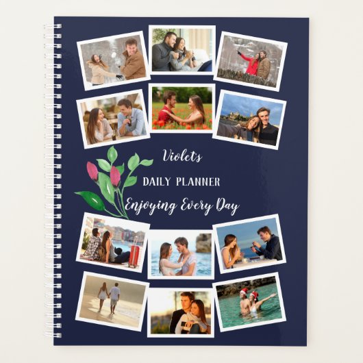 Waterverf Vloer Blauw Roze 12 Foto Collage Planner (Voorkant)
