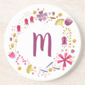 Waterverf Vloer Garland Monogram Zandsteen Onderzetter (Voorkant)