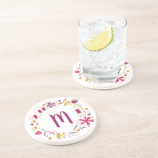 Waterverf Vloer Garland Monogram Zandsteen Onderzetter (Zijkant)