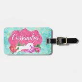 Waterverf Vloer Unicorn Roze Blauwe Meisjes Naam Bagagelabel (Voorkant horizontaal)