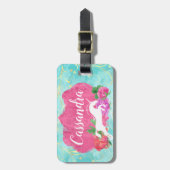 Waterverf Vloer Unicorn Roze Blauwe Meisjes Naam Bagagelabel (Voorkant verticaal)