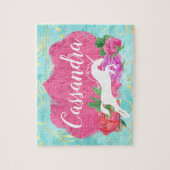Waterverf Vloer Unicorn Roze Blauwe Meisjes Naam Legpuzzel (Verticaal)