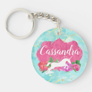 Waterverf Vloer Unicorn Roze Blauwe Meisjes Naam Sleutelhanger