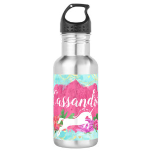 Waterverf Vloer Unicorn Roze Blauwe Meisjes Naam Waterfles