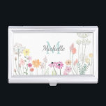 Waterverf Vloerbeemvenster Aangepast Visitekaarthouder<br><div class="desc">waterverf bloemen op gepersonaliseerd potlood hoesje.</div>