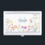 Waterverf Vloerbeemvenster Aangepast Visitekaarthouder<br><div class="desc">waterverf bloemen op gepersonaliseerd potlood hoesje.</div>