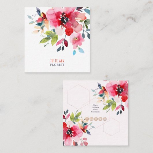 WATERVERF VLOEREN, RODE OMBRE VIERKANTE VISITEKAARTJE (Voorkant / Achterkant)